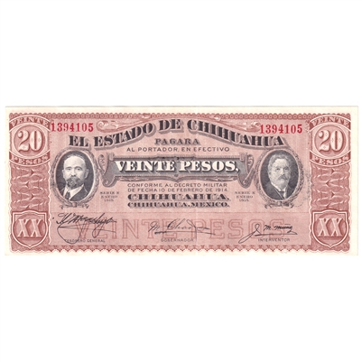 Mexico 1915 20 Pesos Note, Pick #S537b, AU 