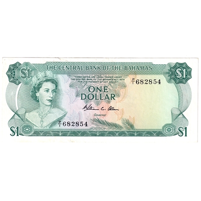 Bahamas 1974 1 Dollar Note, Pick #35b Allen, AU 