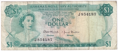 Bahamas 1968 1 Dollar Note, Pick #27a, VF