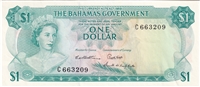 Bahamas 1965 1 Dollar Note, Pick #18b 3 Signatures, AU