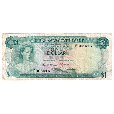 Bahamas 1965 1 Dollar Note, Pick #18b 3 Signatures, VF