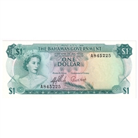 Bahamas 1965 1 Dollar Note, Pick #18a 2 Signatures, UNC