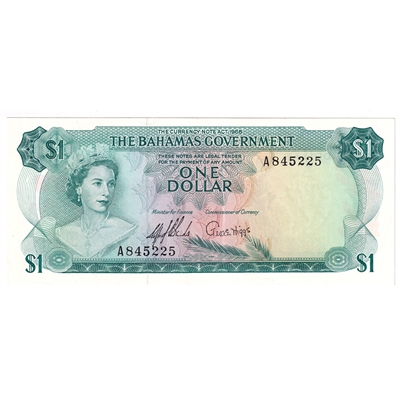 Bahamas 1965 1 Dollar Note, Pick #18a 2 Signatures, UNC
