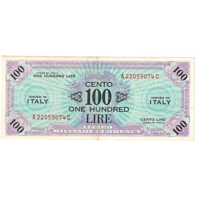 Italy 1943A 100 Lire Note, Pick #M21c, EF-AU 