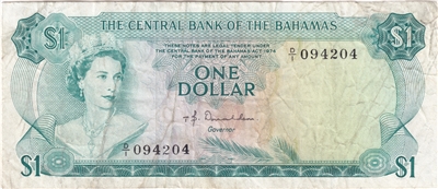 Bahamas 1974 1 Dollar Note, Pick #35a Donaldson, VF