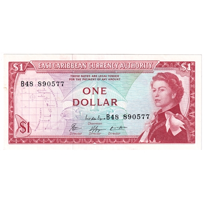 East Caribbean States 1965 1 Dollar Note, Pick #13e, Signature 8, UNC 