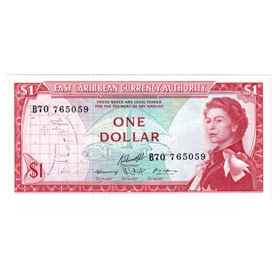 East Caribbean States 1965 1 Dollar Note, Pick #13f, Signature 10, UNC 