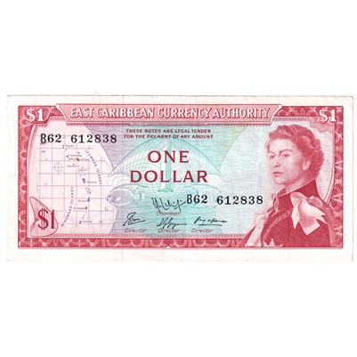 East Caribbean States 1965 1 Dollar Note, Pick #13f, Signature 9, VF-EF 