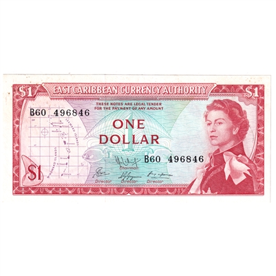 East Caribbean States 1965 1 Dollar Note, Pick #13f, Signature 9, UNC 
