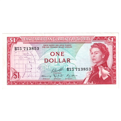 East Caribbean States 1965 1 Dollar Note, Pick #13f, Signature 10, EF-AU 