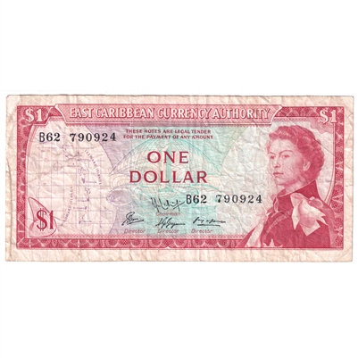 East Caribbean States 1965 1 Dollar Note, Pick #13f, Signature 9, VF 