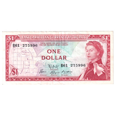 East Caribbean States 1965 1 Dollar Note, Pick #13f, Signature 9, EF