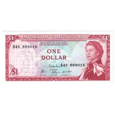 East Caribbean States 1965 1 Dollar Note, Pick #13e, Signature 8, AU