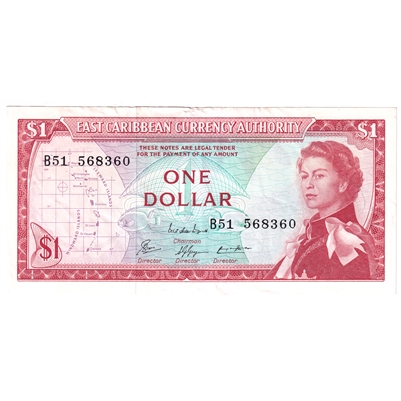 East Caribbean States 1965 1 Dollar Note, Pick #13e, Signature 8, EF 