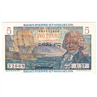 St. Pierre-et-Miquelon 1947 5 Franc Note, Pick #41a, UNC