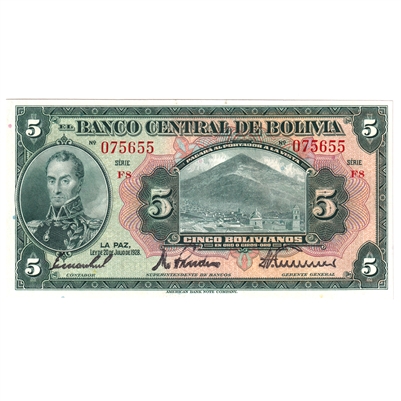 Bolivia 1928 5 Bolivianos Note, Pick #120a, UNC 