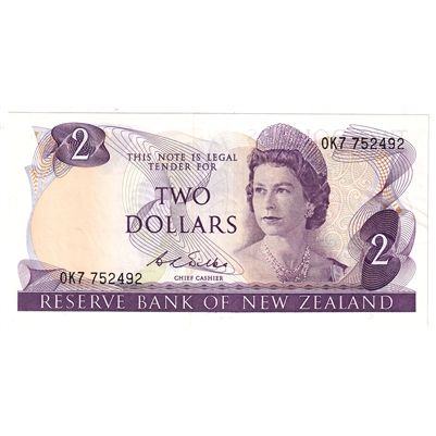 New Zealand 1968-75 2 Dollar Note, Pick #164b, UNC 