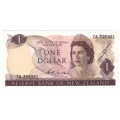 New Zealand 1968-75 1 Dollar Note, Pick #163b, UNC 