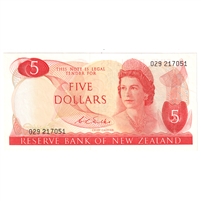 New Zealand 1968-75 5 Dollar Note, Pick #165b, AU-UNC