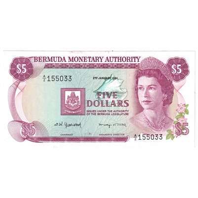 Bermuda 1981 5 Dollar Note, Pick #29b, UNC 