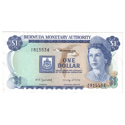 Bermuda 1982 1 Dollar Note, Pick #28b, AU 