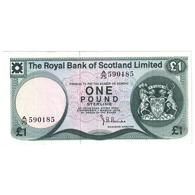 Scotland 1974 1 Pound Note, SC815, VF-EF 