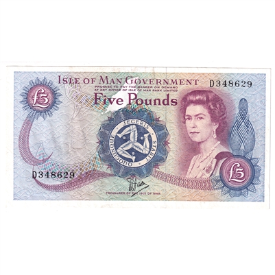 Isle of Man 1979 5 Pound Note, IM43b, Sans Serif, EF 