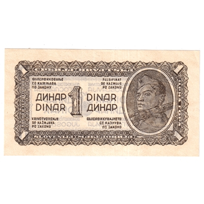 Yugoslavia 1944 1 Dinar Note, Pick #48a, AU 