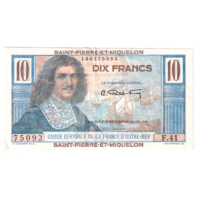 St. Pierre & Miquelon 1950-60 10 Franc Note, Pick #23, EF 