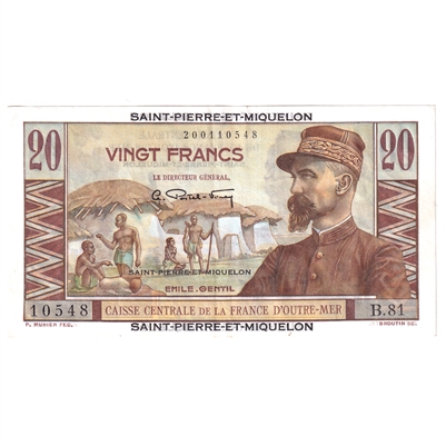 St. Pierre & Miquelon 1950-60 20 Franc Note, Pick #24, EF 