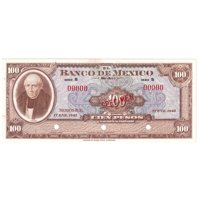 Mexico 1945 100 Pesos Note, Pick #50s Specimen, UNC 