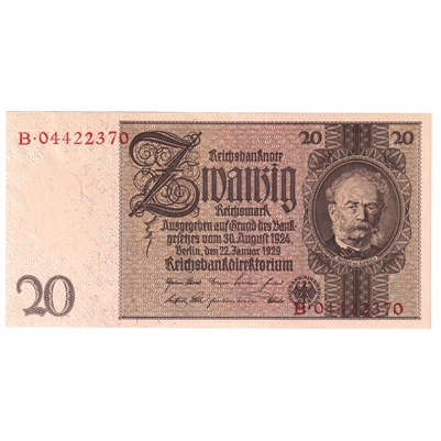 Germany 1929 20 Reichsmark Note, Pick #181b, UNC 