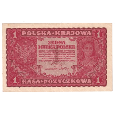 Poland 1919 1 Marka Note, Pick #23, AU 