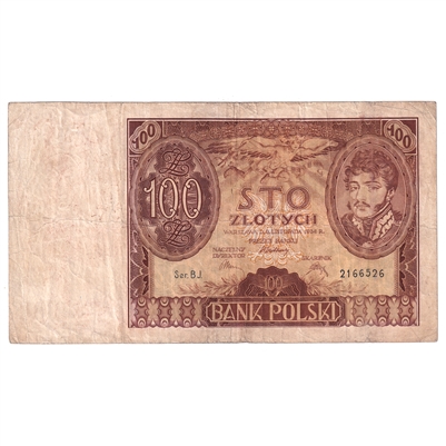 Poland 1934 100 Zlotych Note, Pick #75a, F-VF 