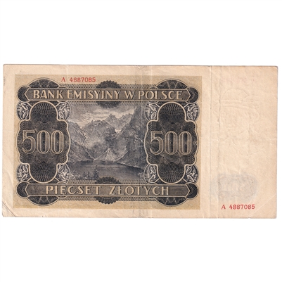 Poland 1940 500 Zlotych Note, Pick #98, VF-EF 