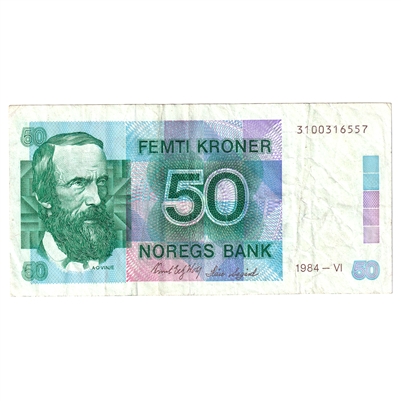 Norway 1984 50 Kroner Note, Pick #42a, VF 