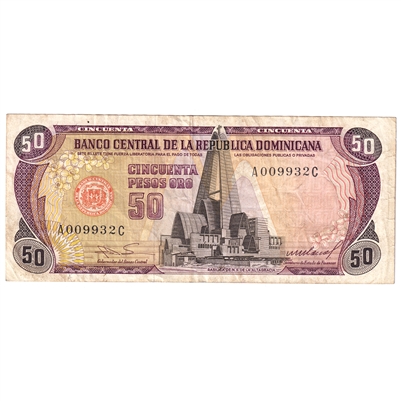 Dominican Republic 1985 50 Pesos Note, Pick #121b Oro, VF