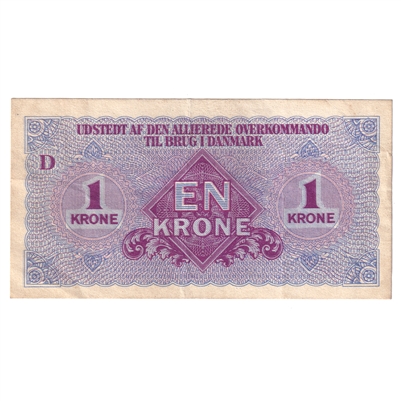 Denmark 1945 1 Krone Note, Pick #M2, VF-EF 