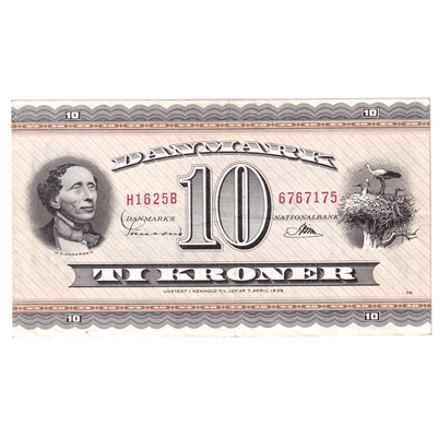 Denmark 1962 10 Kroner Note, Pick #44u, EF 