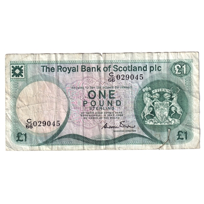 Scotland 1982 1 Pound Note, SC831a, C/66, VF (damaged)