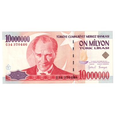 Turkey 1999 10 Million Lira Note, Pick #214, UNC 