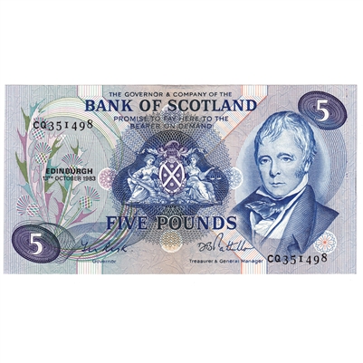 Scotland 1983 5 Pound Note, SC121e, AU 