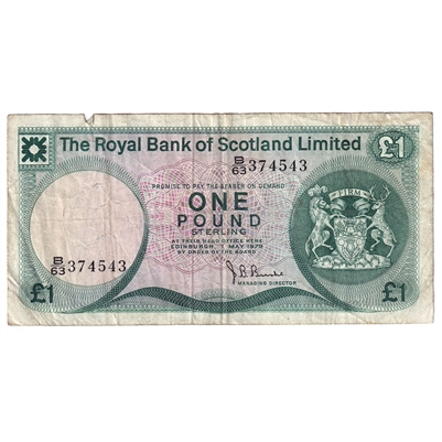 Scotland 1979 1 Pound Note, SC815, VF (tear)