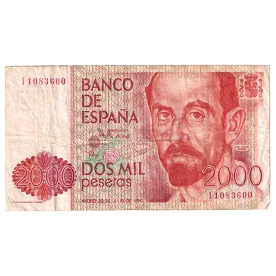 Spain 1980 2,000 Pesetas Note, Pick #159, VF 