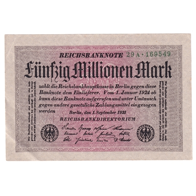 Germany 1923 50 Million Note, Pick #109a, AU 