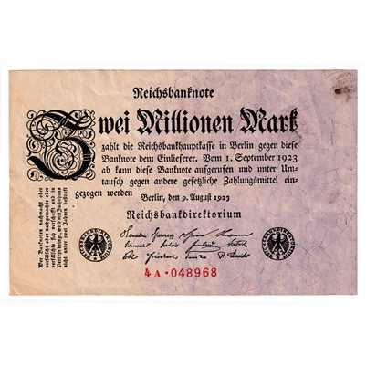 Germany 1923 2 Million Note, Pick #103, EF 