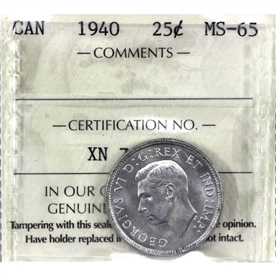 1940 Canada 25-cents ICCS Certified MS-65