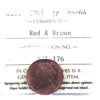 1861 Nova Scotia 1/2 Cent ICCS Certified MS-64 Red & Brown *Scarce*