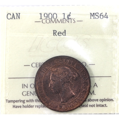 1900 Canada 1-cent ICCS Certified MS-64 Red (Dented holder). Outstanding Key Date!