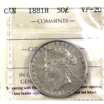 1881H Canada 50-cents ICCS Certified VF-20